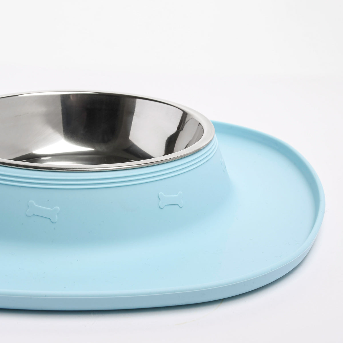 Pet Double Food Stainless Steel Bowl Silicone Mat