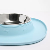 Pet Double Food Stainless Steel Bowl Silicone Mat