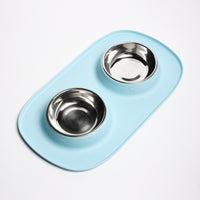 Pet Double Food Stainless Steel Bowl Silicone Mat