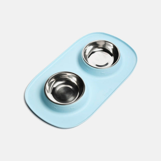 Stainless Steel Double Bowl Set with Silicone Mat