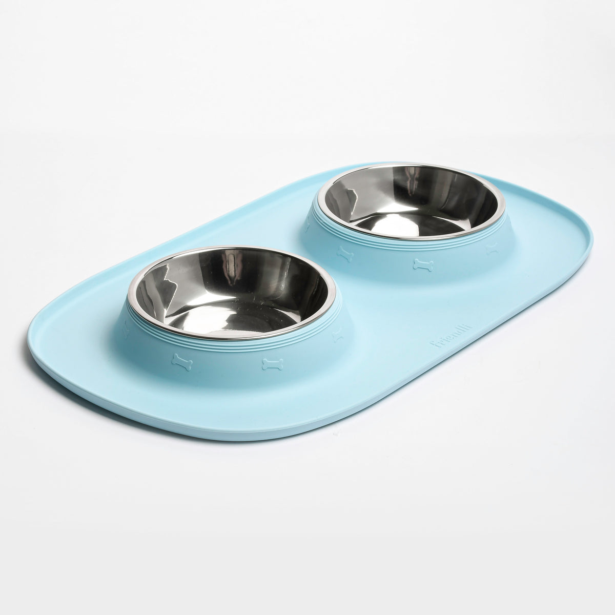 Pet Double Food Stainless Steel Bowl Silicone Mat