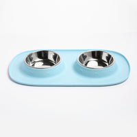 Pet Double Food Stainless Steel Bowl Silicone Mat
