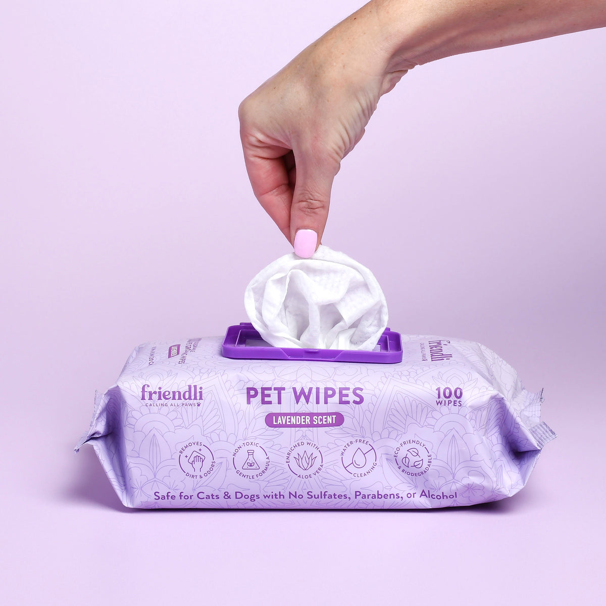 Lavender Scented Biodegradable Pet Grooming Wipes, 100ct