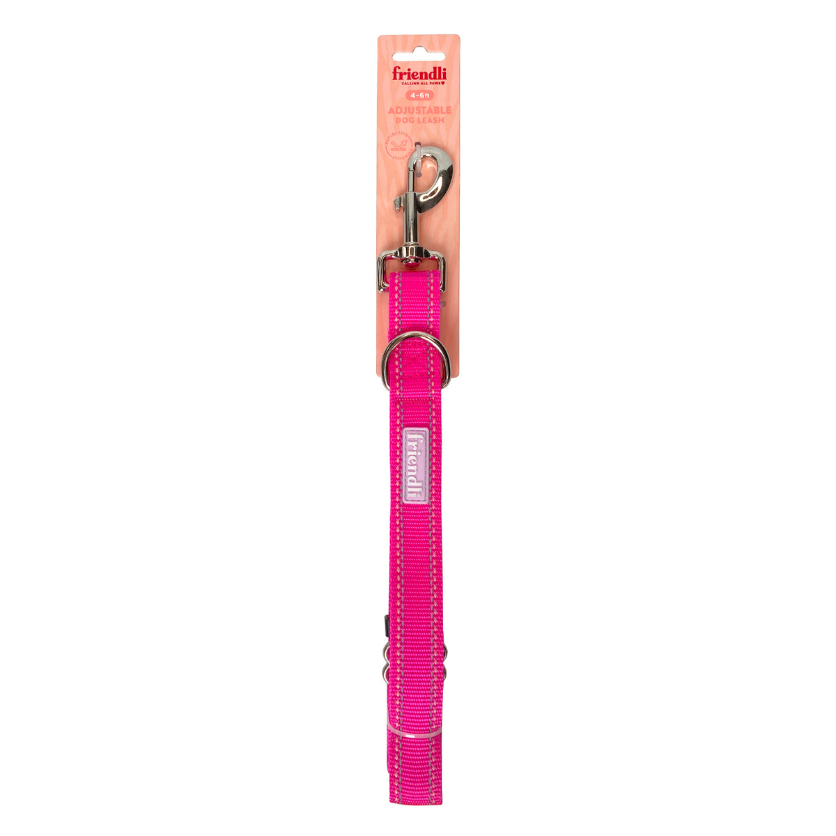 Hot Pink Nylon Dog Leash, 4-6ft