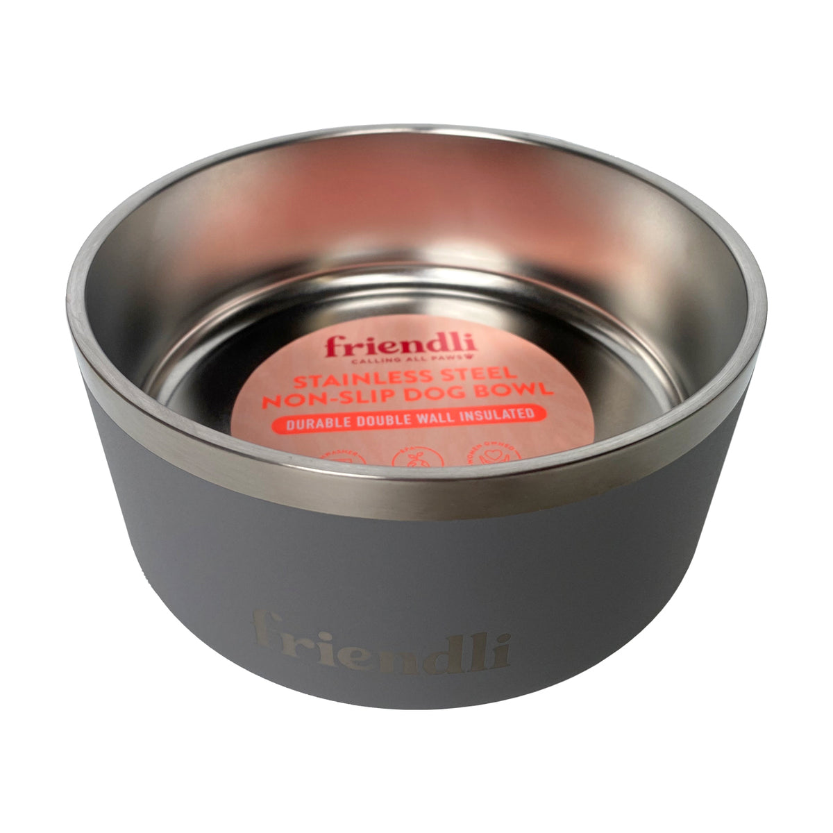 Graphite Stainless Steel Double Wall Dog Bowl, 32oz