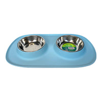 Pet Double Food Stainless Steel Bowl Silicone Mat