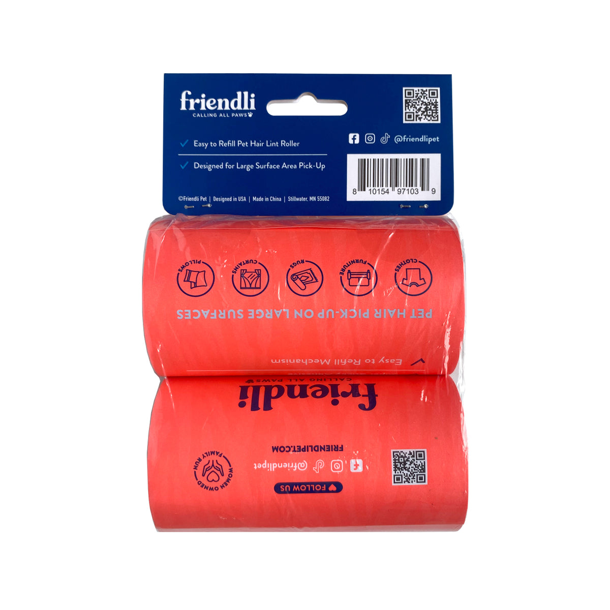 Horizontal Lint Roller Refills, 2ct