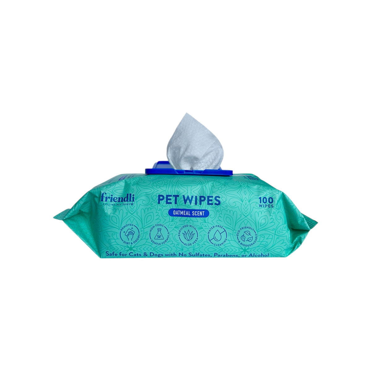 Oatmeal Scented Biodegradable Pet Grooming Wipes, 100ct