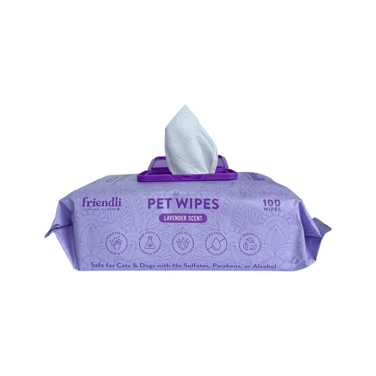 Lavender Scented Biodegradable Pet Grooming Wipes, 100ct