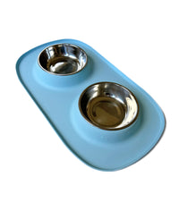 Pet Double Food Stainless Steel Bowl Silicone Mat